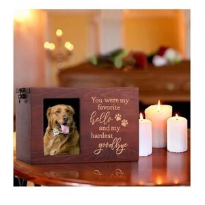 Pet Memorial Wooden Photo Urn Box - Brown